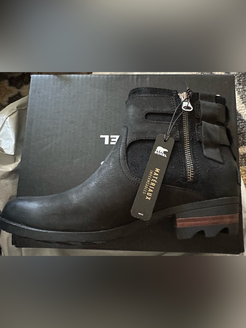 Sorel Black Leather & Suede Ankle Boot with Side Zipper - Picture 3 of 6